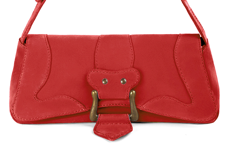Dress small handbag in scarlet red leather - Profile view